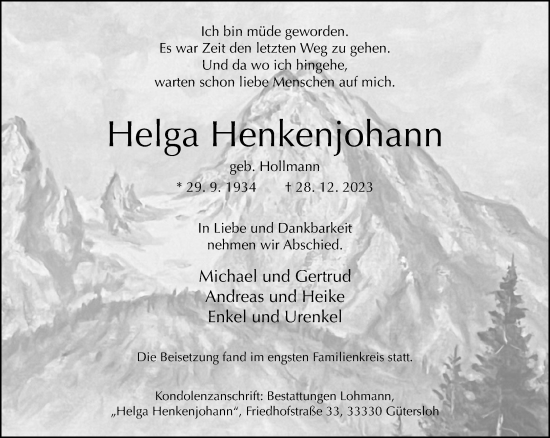Traueranzeige von Helga Henkenjohann von Neue Westfälische