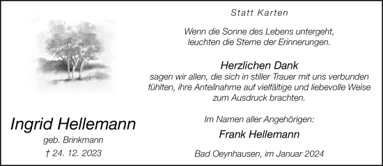 Traueranzeige von Ingrid Hellemann von Neue Westfälische