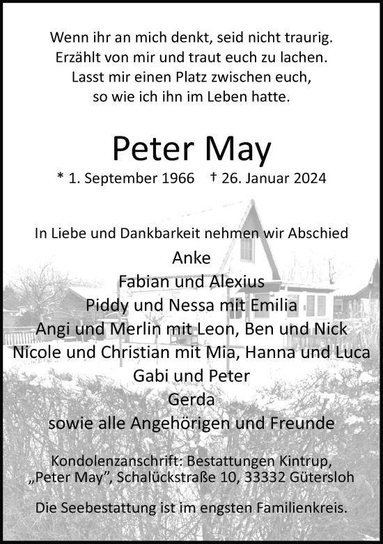 Traueranzeige von Peter May von Neue Westfälische