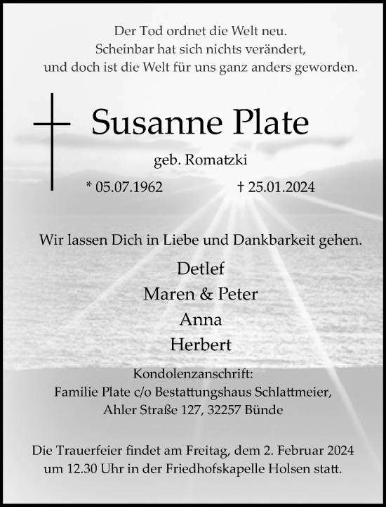 Traueranzeige von Susanne Plate von Neue Westfälische