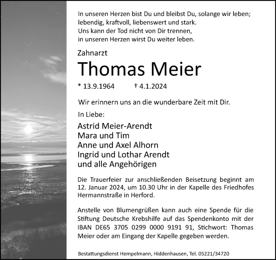 Traueranzeige von Thomas Meier von Neue Westfälische