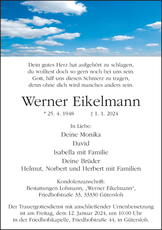 Traueranzeige von Werner Eikelmann von Neue Westfälische
