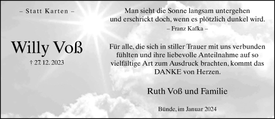 Traueranzeige von Willy Voß von Neue Westfälische