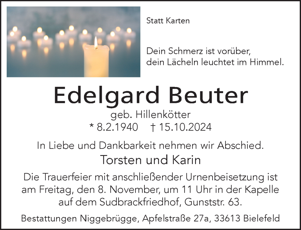  Traueranzeige für Edelgard Beuter vom 26.10.2024 aus Neue Westfälische
