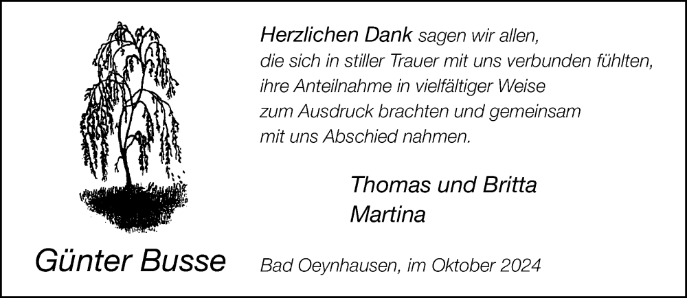  Traueranzeige für Günter Busse vom 26.10.2024 aus Neue Westfälische