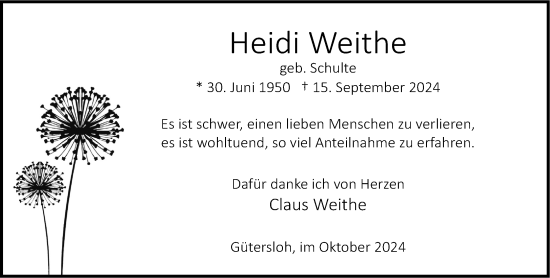 Traueranzeige von Heidi Weithe von Neue Westfälische