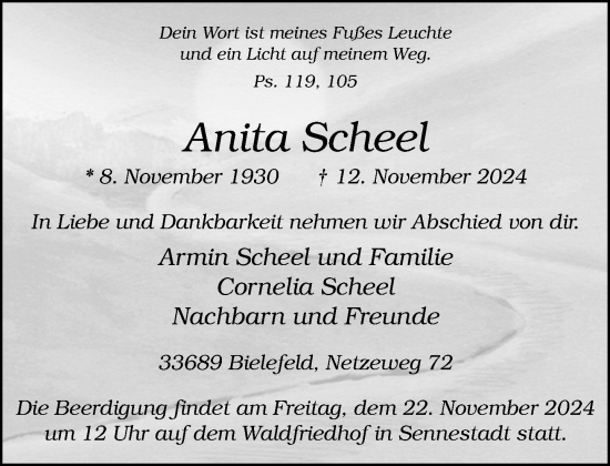 Traueranzeige von Anita Scheel von Neue Westfälische