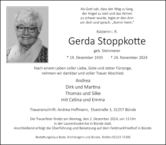 Traueranzeige von Gerda Stoppkotte von Neue Westfälische