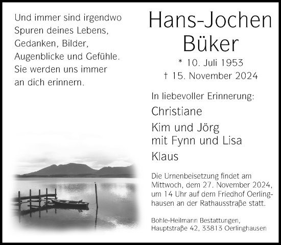 Traueranzeige von Hans-Jochen Büker von Neue Westfälische