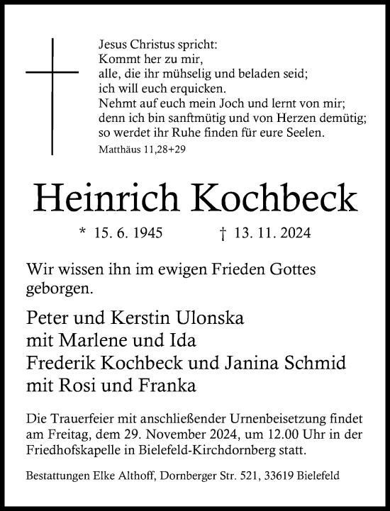 Traueranzeige von Heinrich Kochbeck von Neue Westfälische