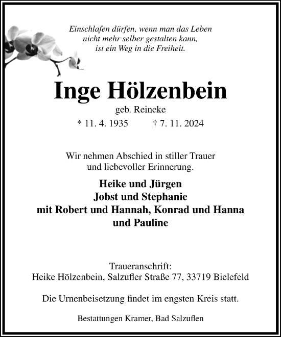 Traueranzeige von Inge Hölzenbein von Neue Westfälische