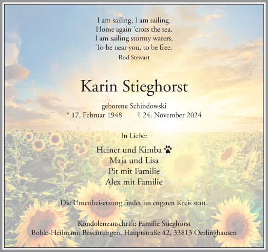 Traueranzeige von Karin Stieghorst von Neue Westfälische