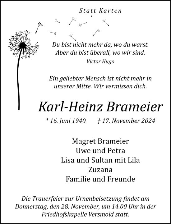 Traueranzeige von Karl-Heinz Brameier von Neue Westfälische