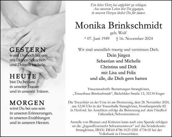 Traueranzeige von Monika Brinkschmidt von Neue Westfälische