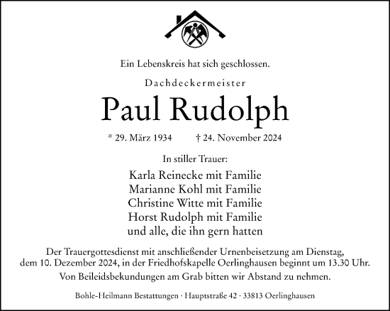 Traueranzeige von Paul Rudolph von Neue Westfälische