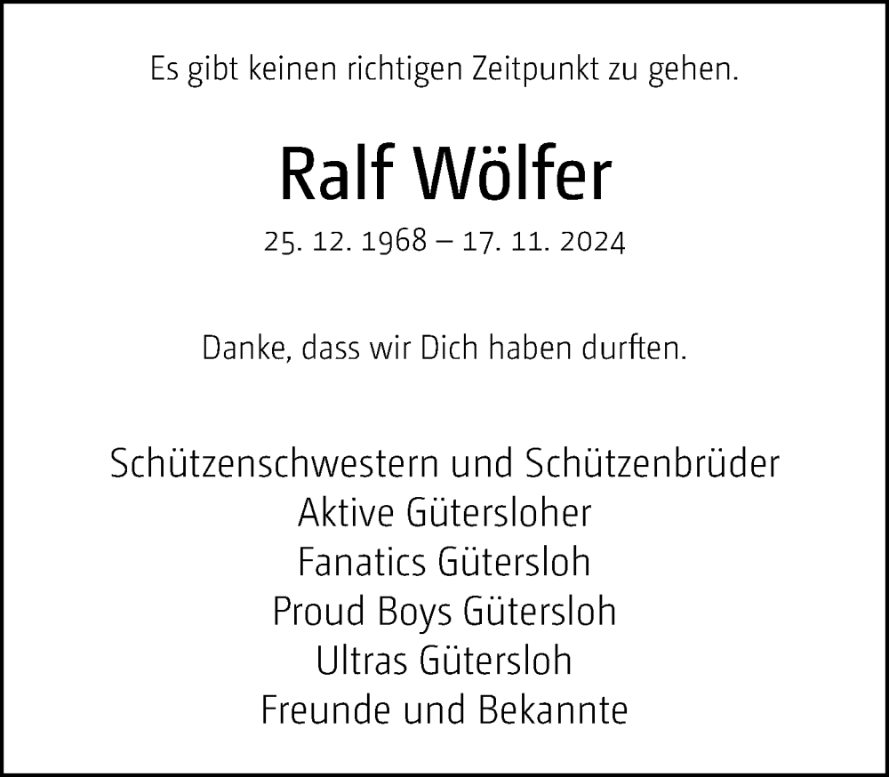  Traueranzeige für Ralf Wölfer vom 30.11.2024 aus Neue Westfälische