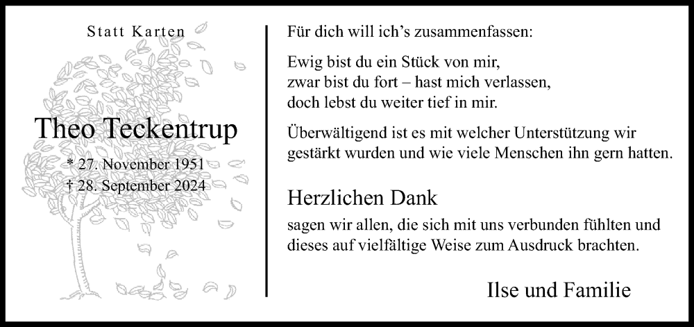  Traueranzeige für Theo Teckentrup vom 09.11.2024 aus Neue Westfälische