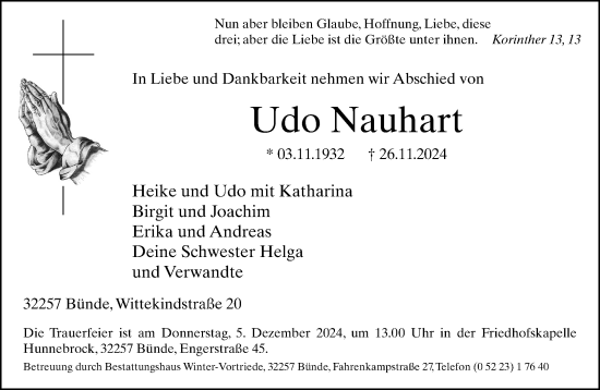 Traueranzeige von Udo Nauhart von Neue Westfälische