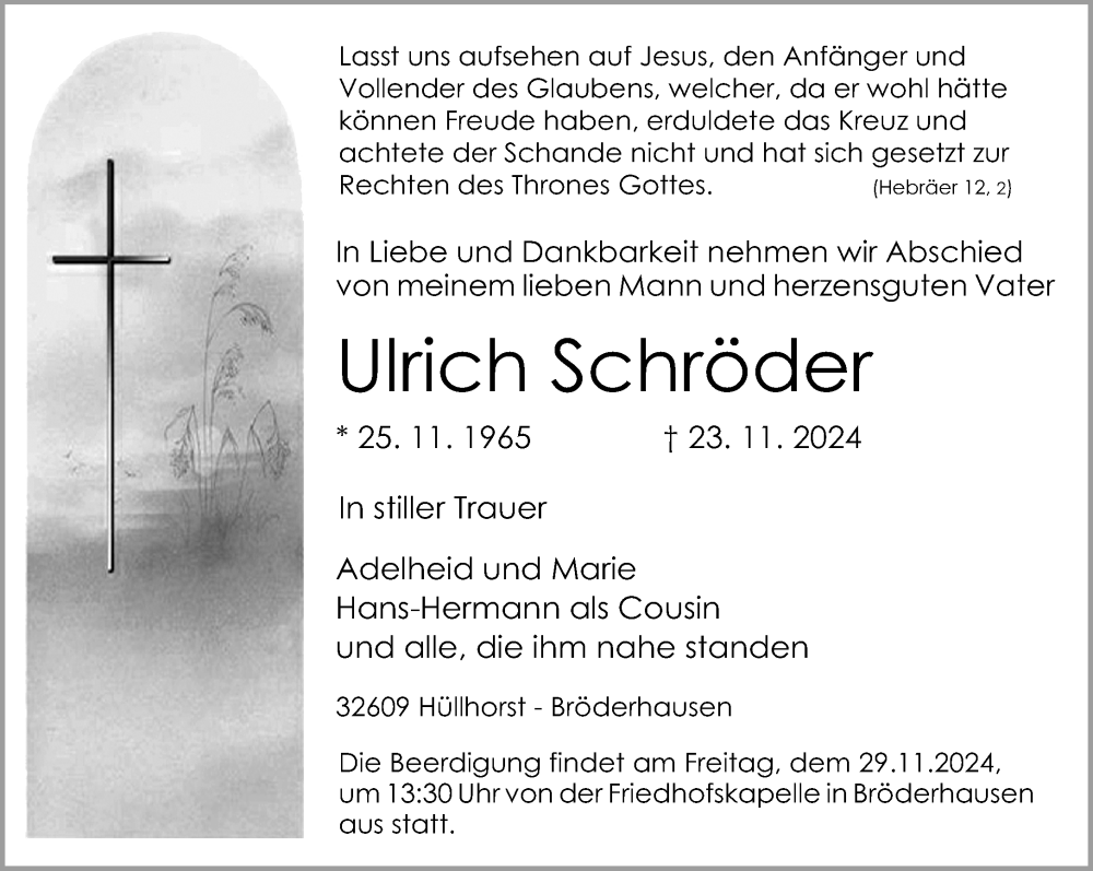  Traueranzeige für Ulrich Schröder vom 27.11.2024 aus Neue Westfälische