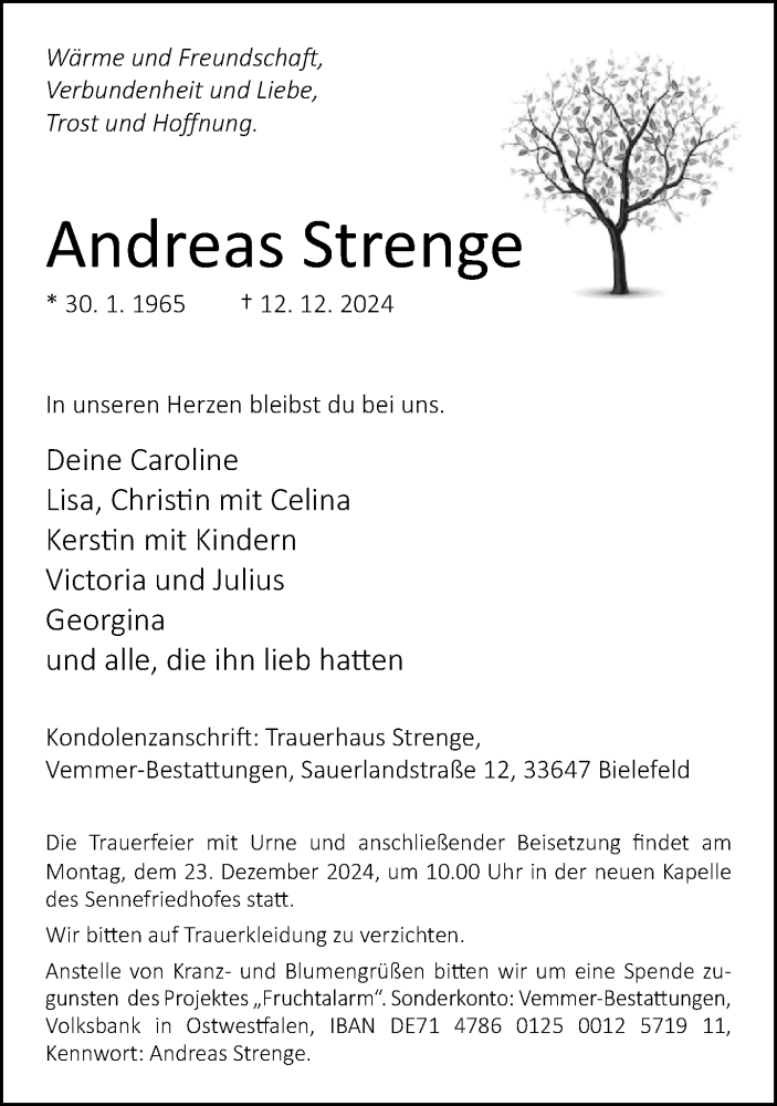  Traueranzeige für Andreas Strenge vom 21.12.2024 aus Neue Westfälische