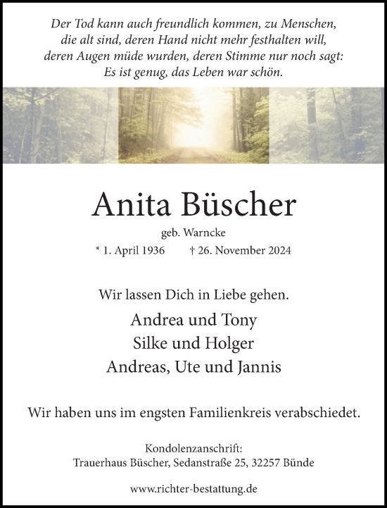 Traueranzeige von Anita Büscher von Neue Westfälische