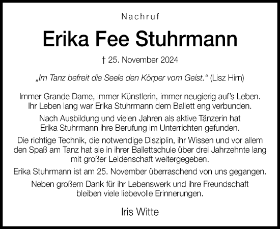 Traueranzeige von Erika Fee Stuhrmann von Neue Westfälische