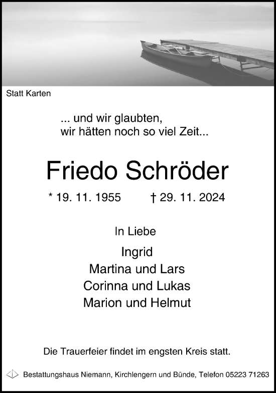 Traueranzeige von Friedo Schröder von Neue Westfälische