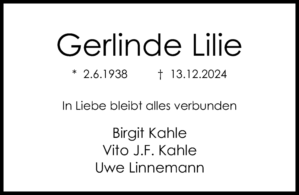  Traueranzeige für Gerlinde Lilie vom 28.12.2024 aus Neue Westfälische