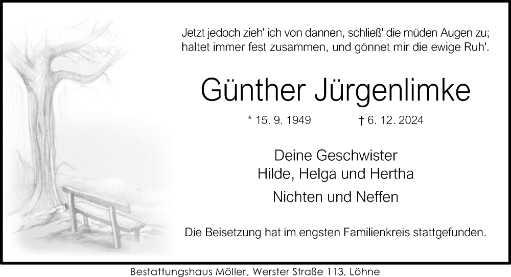  Traueranzeige für Günther Jürgenlimke vom 21.12.2024 aus Neue Westfälische