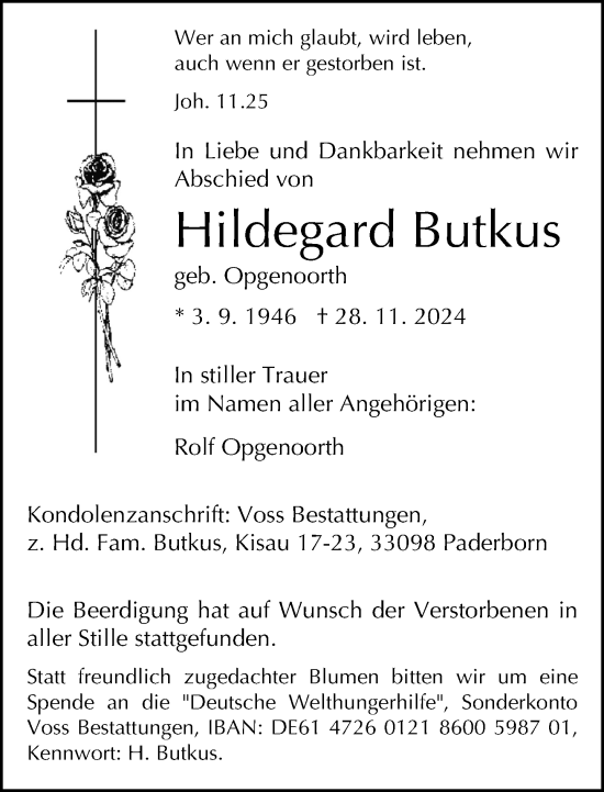 Traueranzeige von Hildegard Butkus von Neue Westfälische