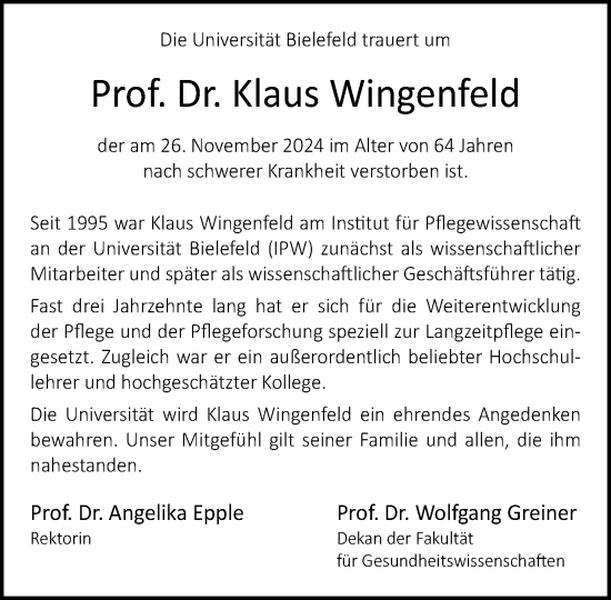 Traueranzeige von Klaus Wingenfeld von Neue Westfälische