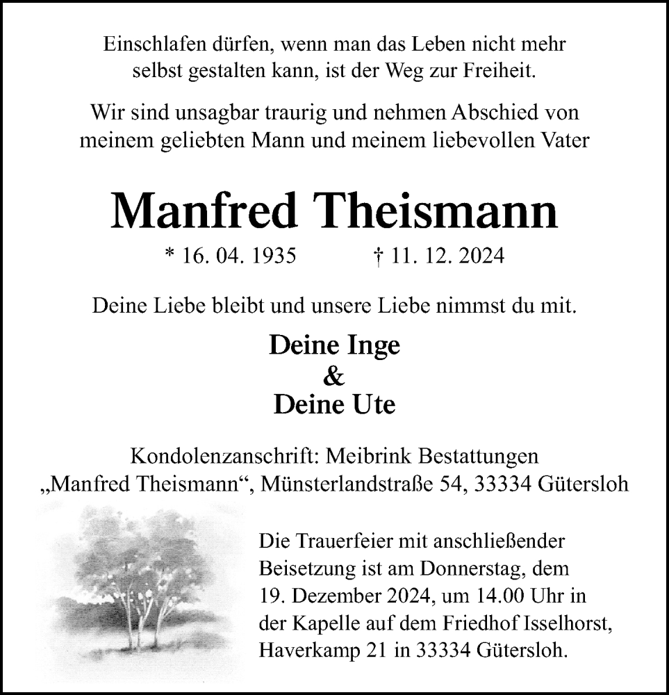  Traueranzeige für Manfred Theismann vom 14.12.2024 aus Neue Westfälische