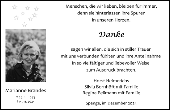 Traueranzeige von Marianne Brandes von Neue Westfälische