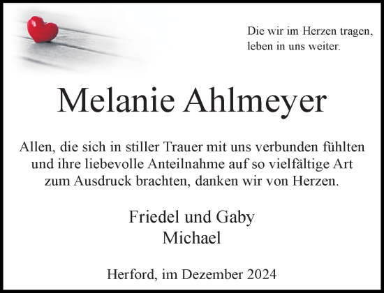 Traueranzeige von Melanie Ahlmeyer von Neue Westfälische