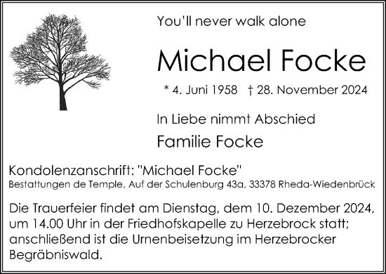 Traueranzeige von Michael Focke von Neue Westfälische