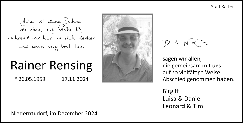  Traueranzeige für Rainer Rensing vom 28.12.2024 aus Neue Westfälische