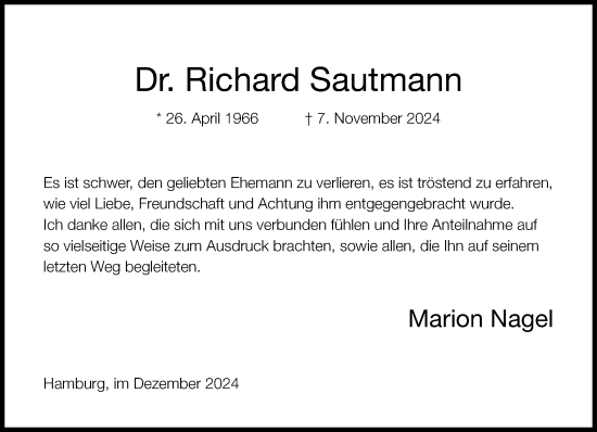 Traueranzeige von Richard Sautmann von Neue Westfälische
