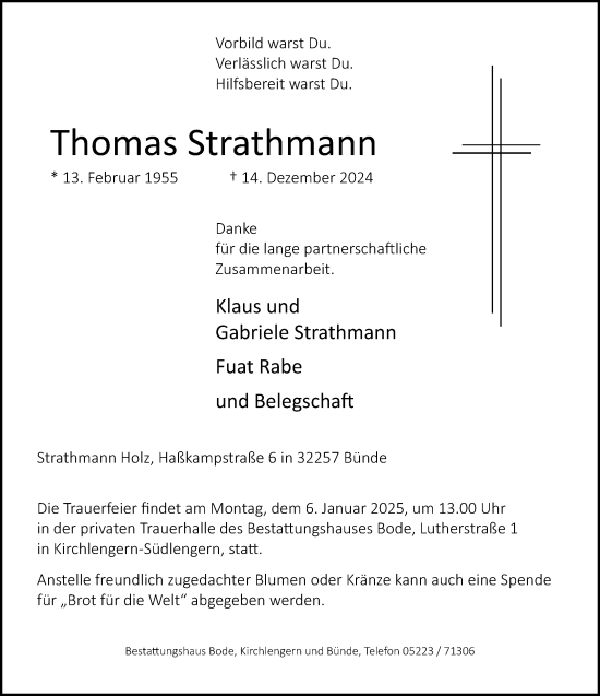 Traueranzeige von Thomas Strathmann von Neue Westfälische