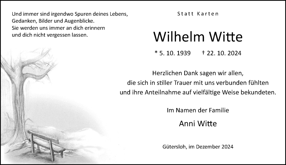 Traueranzeige für Wilhelm Witte vom 04.12.2024 aus Neue Westfälische
