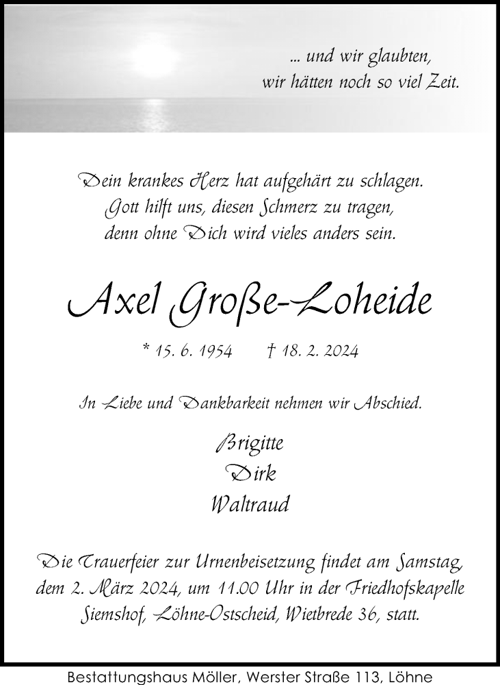  Traueranzeige für Axel Große-Loheide vom 24.02.2024 aus Neue Westfälische
