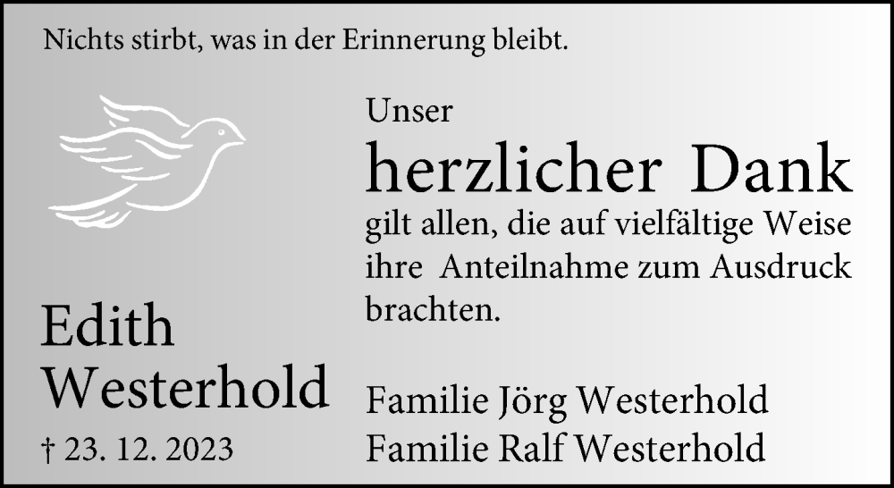  Traueranzeige für Edith Westerhold vom 03.02.2024 aus Neue Westfälische