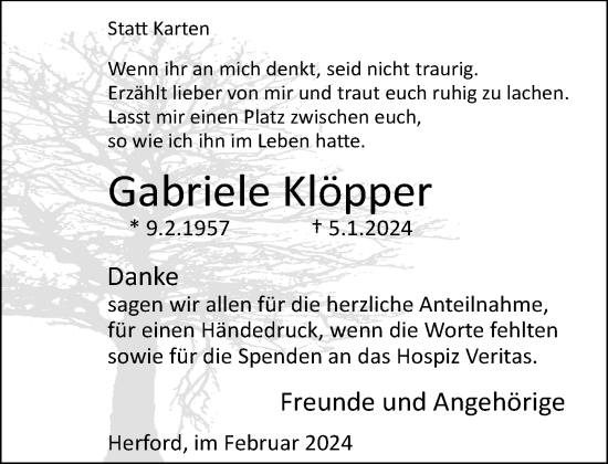 Traueranzeige von Gabriele Klöpper von Neue Westfälische