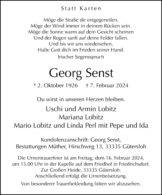 Traueranzeige von Georg Senst von Neue Westfälische