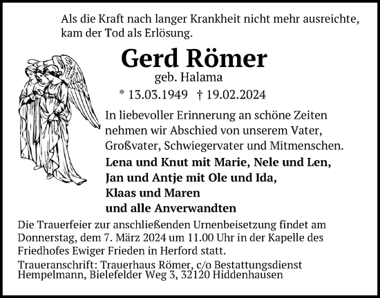 Traueranzeige von Gerd Römer von Neue Westfälische
