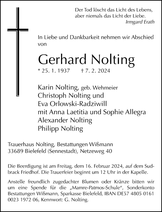 Traueranzeige von Gerhard Nolting von Neue Westfälische