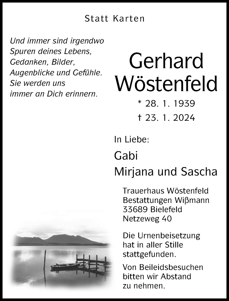  Traueranzeige für Gerhard Wöstenfeld vom 07.02.2024 aus Neue Westfälische
