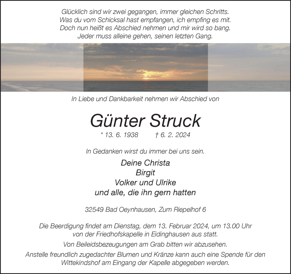  Traueranzeige für Günter Struck vom 10.02.2024 aus Neue Westfälische