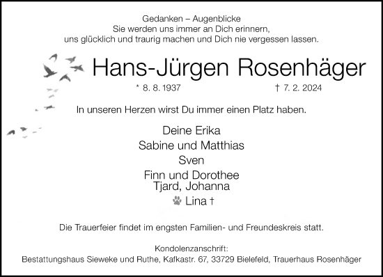 Traueranzeige von Hans-Jürgen Rosenhäger von Neue Westfälische
