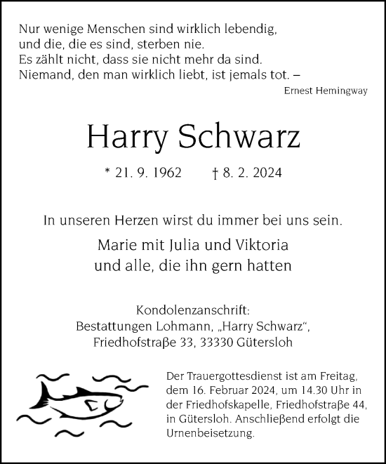 Traueranzeige von Harry Schwarz von Neue Westfälische