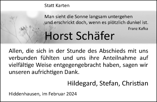 Traueranzeige von Horst Schäfer von Neue Westfälische